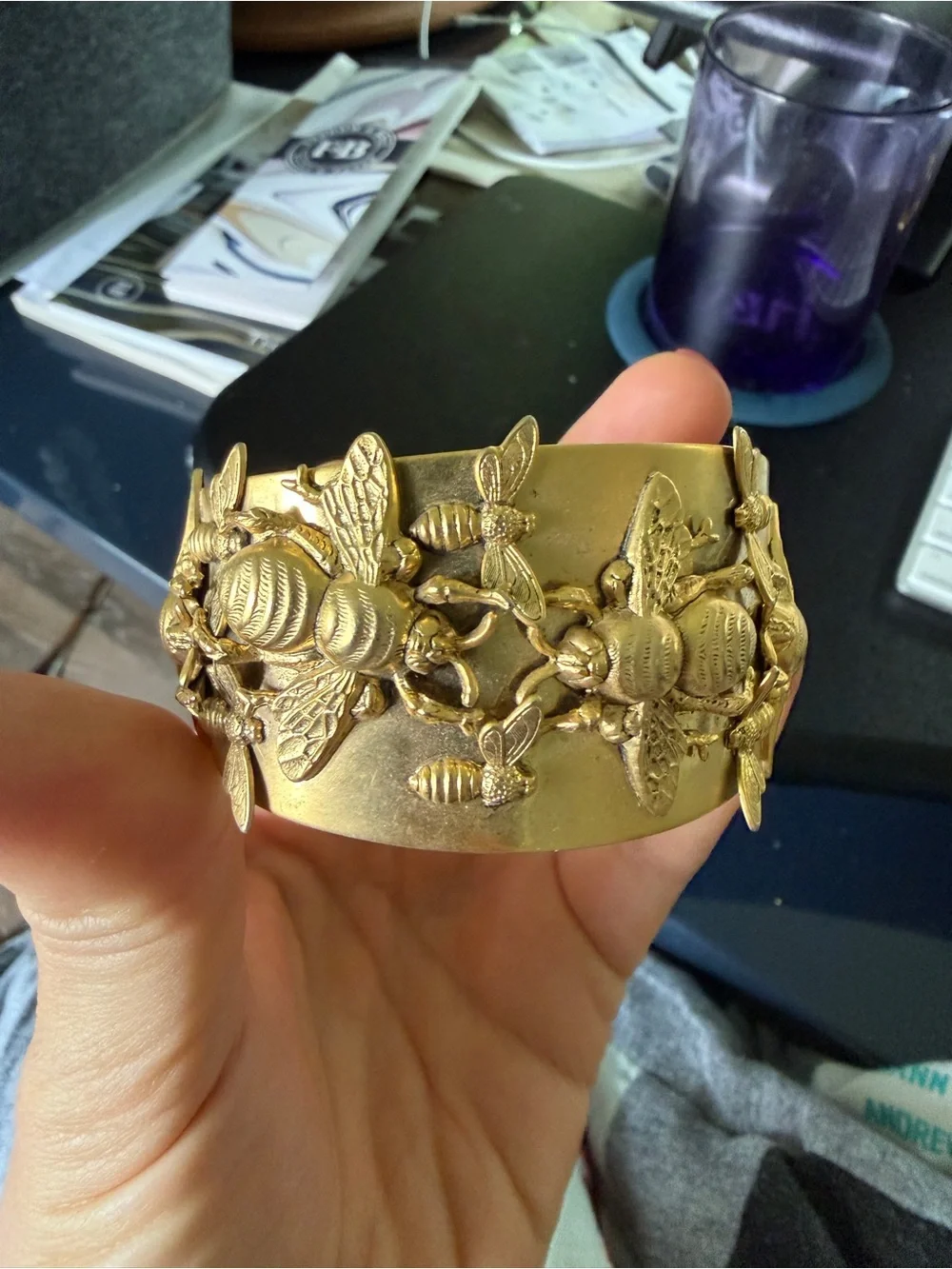 Gold Insect Embellished Cuff Bracelet - Picture 2 of 6